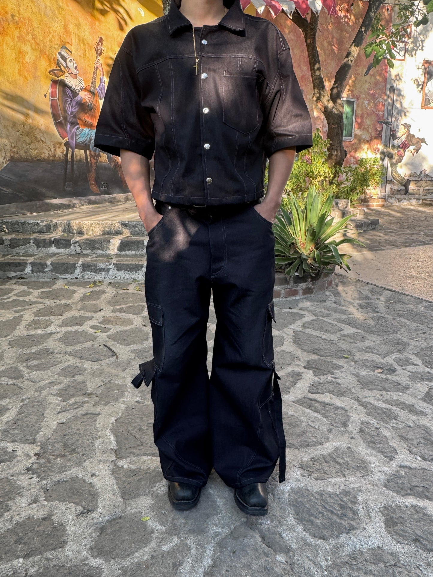Black Raw Denim Baggy Pants