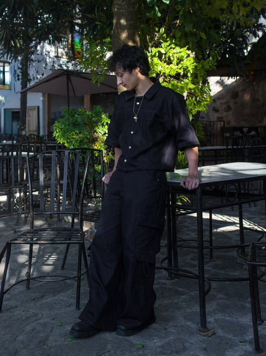Black Raw Denim Baggy Pants