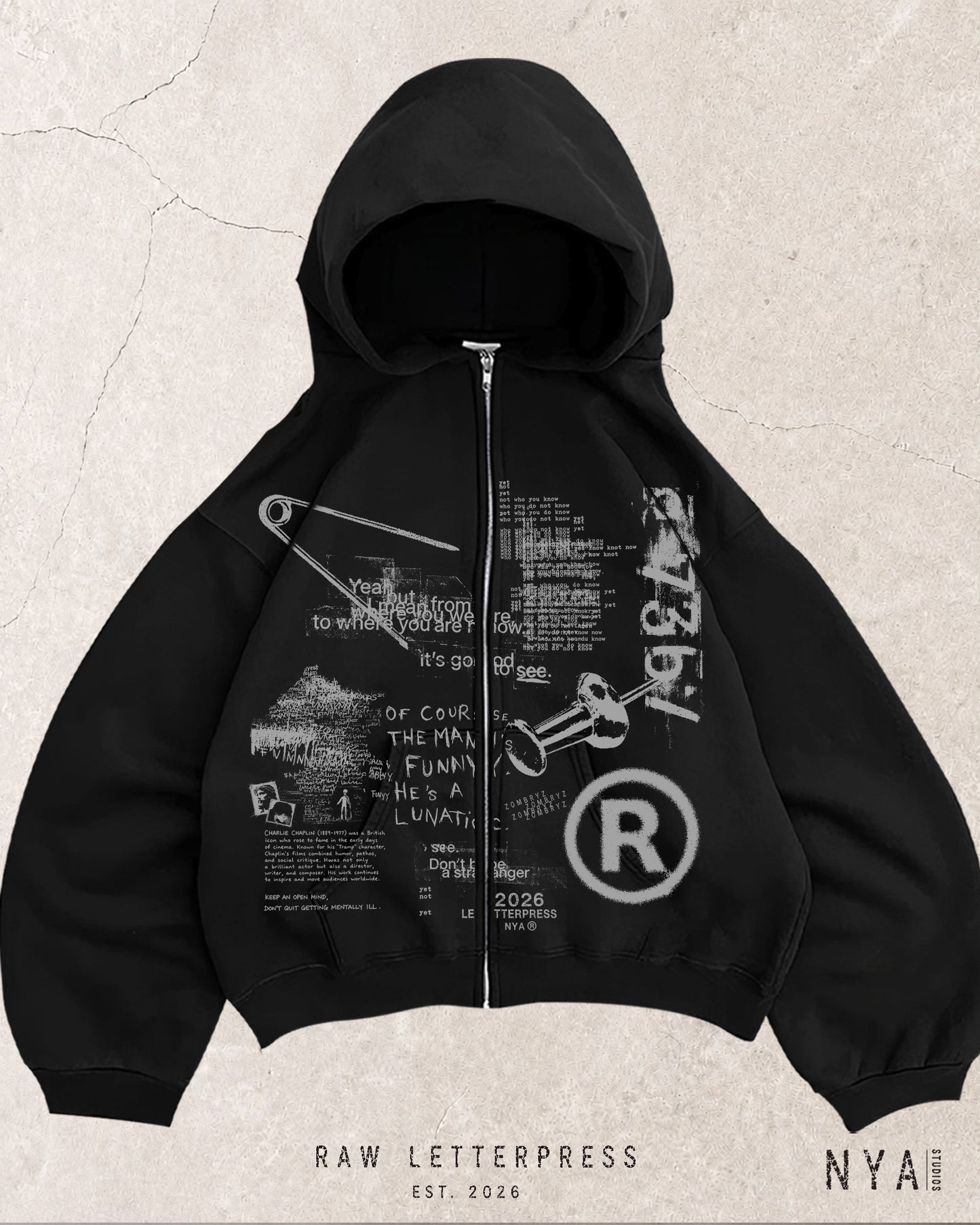 Zip Hoodie LETTERPRESS BLACK