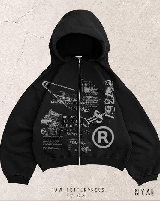 Zip Hoodie LETTERPRESS BLACK